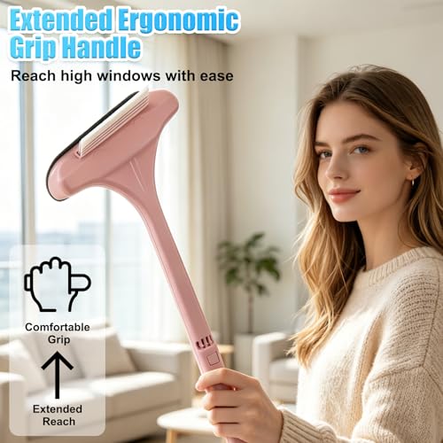 Window Screen Cleaning Brush,2-in-1 Multi-Purpose Cleaning Brush Efficient Cleaning,Window Screen Cleaner Tool with Squeegee,Mesh Cleaner Brush for Patio,Door,Porch Screens(Pink) - color: Pink