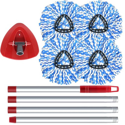 O-Cedar Spin Mop Head, Base, Handle Replacement for RinseClean 2 Tank System, 4 Microfiber Mop Refills, 1 Base and 30-58in Handle Set Combo, Blue, for Wood, Tile, Laminate, Marble - color: Blue