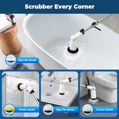 EcoGecko Electric Spin Scrubber, Bathroom Cleaner, Power Shower Cleaning Brush with Extendable Handle & 4 Brush Heads, Dual Speed & USB-C Charging, Shower Scrubber for Bathtub, Tile, and Floor
