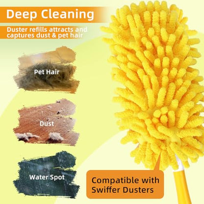 Reusable Duster Refill Compatible with Swiffer Hand Duster - 360 Heavy Duty Dusters Refills - Microfiber Ceiling Fan Duster for Swiffer Dusters Extended Handle, 4 Pack(Handle is Not Included) - color: 4 Pack(yellow)