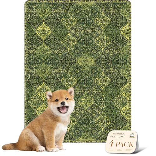 nunubaby 4PACK Washable Pee Pads for Dogs, Stylish, Non-Slip and Leak-Proof Pee Pads. Reusable Potty Pads for Dogs for Crates and Floors.(Green/Multi,18" x24" ) - color: Green/Multi, size: 18x24 Inch (Pack of 4)