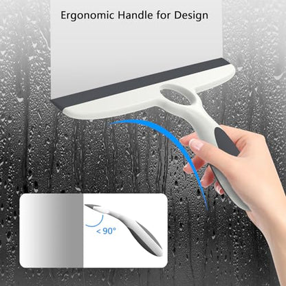Shower Squeegee for Glass Doors & Walls - 10" Squeegee with Adhesive Hook - Pack of 2/Gray