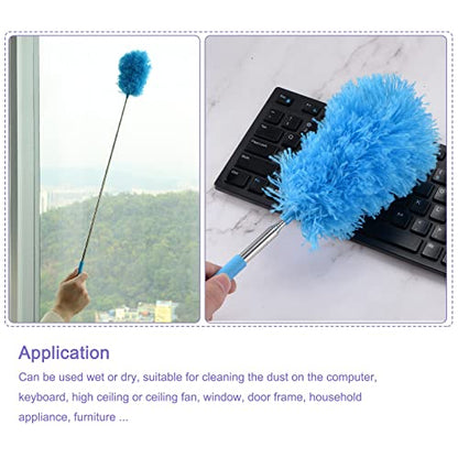 MECCANIXITY Microfiber Cleaning Duster, 14 to 35 Inch Washable Extendable Brush Flexible Feather Duster for Window Furniture, Blue - color: Blue