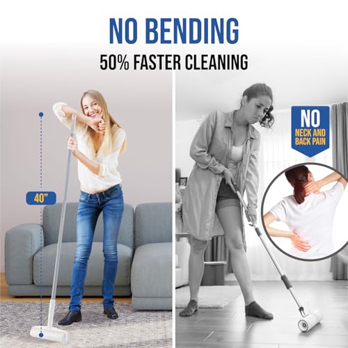 Large Lint Roller with Long Handle – 9.45" Heavy Duty Giant Lint Rollers for Pet Hair – Sticky Roller with Extendable Handle and Refills for Floor, Furniture, Couch, Carpet - size: Large Roller - 9.45" - 450 Sheets