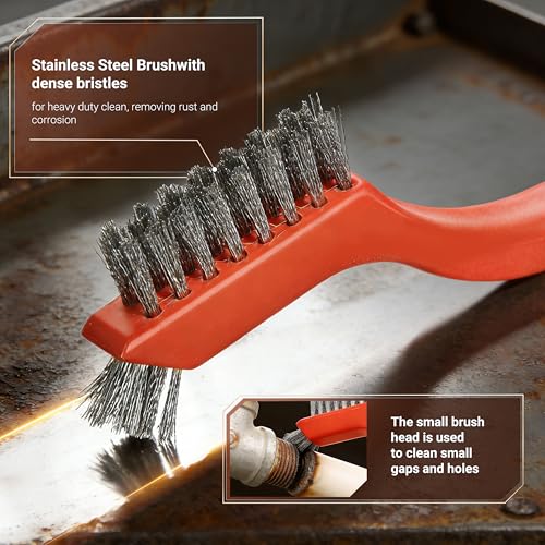 6 Pieces Stainless Steel Wire Brush Set, Stainless Steel Bristles for Cleaning Welding Slag and Rust,Scratch Brush with Mini Head & Hanging Hole for Everyday Cleaning - color: Stainless steel