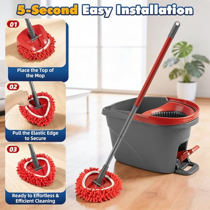 6 Pack Spin Mop Replace Head for O Cedar, Microfiber Mop Heads Replacements for Ocedar Easywring 1 Tank Spin Mop, Wet & Dry Use for Floors, Walls, Ceilings, and Windows Cleaning, Included Laundry Bag