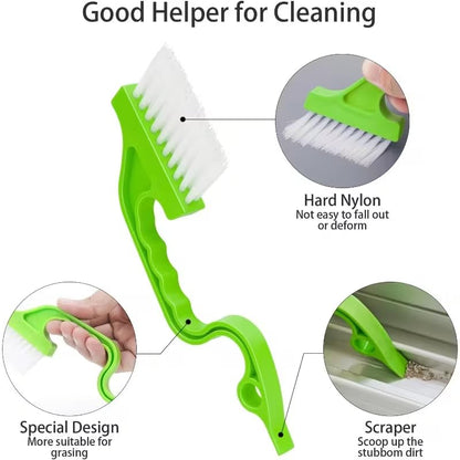 3pcs Handheld Groove Gap Cleaning Tools, Door Window Track Cleaning Brushes, Multi-Purpose Kitchen Crevice Scrubber for Sliding Door Tracks Window Rails (Blue Green Pink Mix)