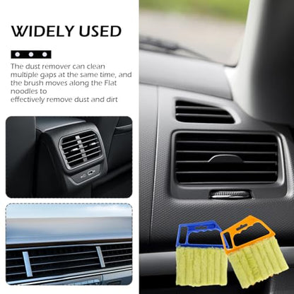 2PCS Blind Cleaner Duster Tool, Microfiber Washable Handheld Mini Duster Brush, 7-Finger Dusting Cleaner Tool for Air Conditioner Vents, Wood Blinds (Orange & Blue)