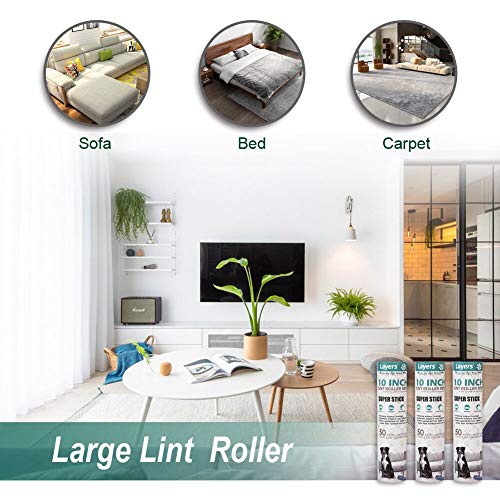 Layers Large Lint Roller Refill, Suitable for Most Large Rollers，mega Rollers, 10 in Wide Roller in The Market - 3 Packs - size: 50 Count (Pack of 3)