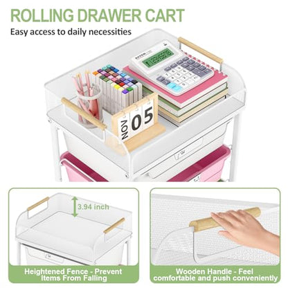 SYKIARIOL Rolling Cart with 4 Drawers,4 Tiers Rolling Utility Cart Craft Cart,Rolling Storage Drawer Cart with Mesh Top,Storage Cart with Drawers & 4 PCS DIY Lable, Classic Colorful