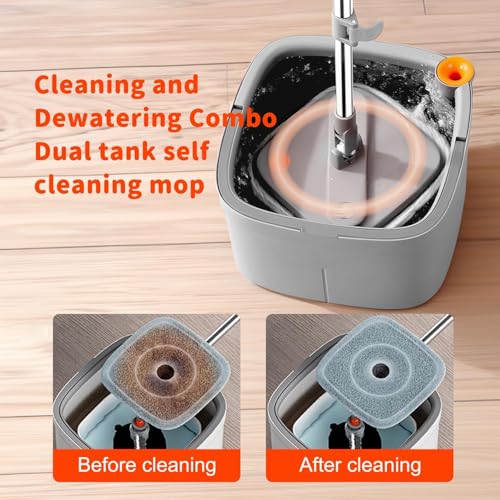 Spin Mop and Bucket with M16 Self Separation Dirty and Clean Water System with 2Pads, Self Wringing 360° Rotating Clean Mop-Head and Bucket Set for Hardwood Tile Marble Floors Mop-Grey - size: Grey Mop Set with 2 Pads