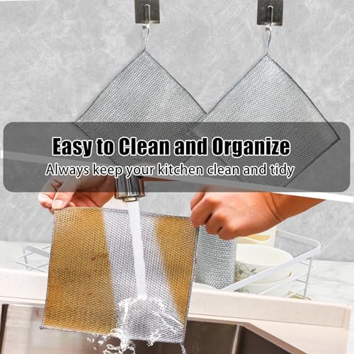 Navona 30 Pcs New Upgrade Steel Wire Dishcloth,Double-Layer Steel Wire Cleaning Cloth,Powerful Cleaning Non-Scratch Wire Dishcloth Rag for Cookware, Sinks, Dishes, Stove Tops - color: 30-pack（double Layer）