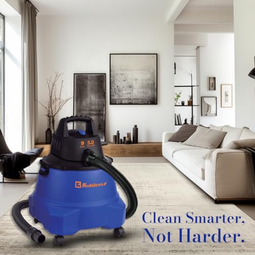 Koblenz WD-9 L212 Wet Dry Vacuum Cleaner, 9 Gallon, 5.0 PHP, 3-in-1 Suction & Blower, Big Vacuum Cleaners for Home, Heavy Duty Shop Vac, Click-N-Lock Hose, Swivel Casters, Black/Blues - size: 9 Gallon Tank