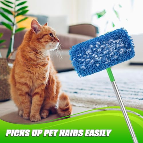 Set of 4 Reusable Microfiber Mop Pads Compatible with Swiffer Sweeper, Dry Sweeping Cloths, Washable Wet Mopping Cloth Refills for Floor Cleaning (Mop is Not Included) (4 Pack, Blue) - color: Blue