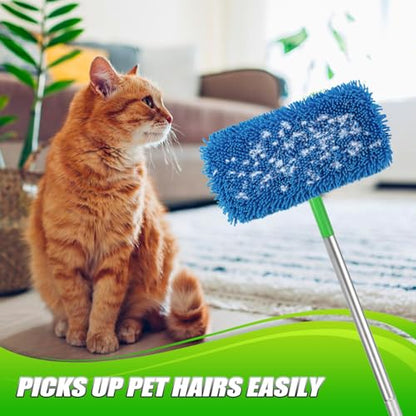 Set of 4 Reusable Microfiber Mop Pads Compatible with Swiffer Sweeper, Dry Sweeping Cloths, Washable Wet Mopping Cloth Refills for Floor Cleaning (Mop is Not Included) (4 Pack, Blue) - color: Blue