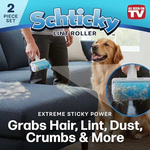 Schticky Lint Roller Set - Reusable & Washable Lint Roller Cleaner for Clothes Sofa Furniture Car Cat Dog Hair - Clean in a Quicky with Schticky (2 Piece)