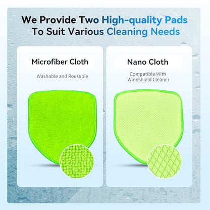 XINDELL Windshield Cleaner Tool, Car Window Cleaning Kit with 4 Reusable Microfiber Pads, Extendable Handle & 360° Rotating Head, Safety Hammer, Streak-Free Auto Glass Wiper for Car Truck SUV RV - color: Green