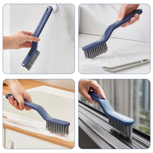 Healifty 2pcs Crevice Cleaning Brush Set Hard Bristle Gap Scrub Brush for Small Spaces Floor and Bathroom Grout Cleaning with Long Handle for Household Use