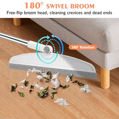 Multifunction Silicone Broom, 54 Inch Long Handle Silicone Floor Squeegee Broom, Sweep and Scrape 2 in 1 Household Cleaning Broom for Floor, Bathrooms, Kitchens, Showers, Tile, Pet Hair, Glass, White