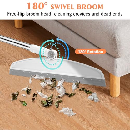 Multifunction Silicone Broom, 54 Inch Long Handle Silicone Floor Squeegee Broom, Sweep and Scrape 2 in 1 Household Cleaning Broom for Floor, Bathrooms, Kitchens, Showers, Tile, Pet Hair, Glass, White