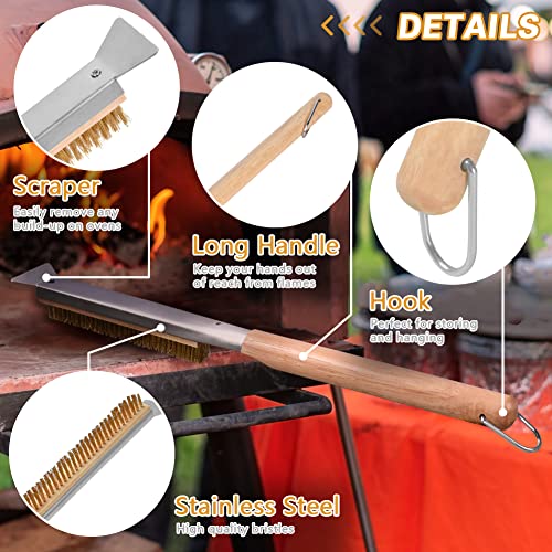 Aolso Pizza Oven Brush, 26" Brush and Stainless Steel Scraper for Pizza Stone, BBQ Grill Cleaning Brush Non Scratch Heat Proof Brass Bristles with Screwdriver, Outdoor Pizza Oven Accessories - size: 26" Brass Bristles
