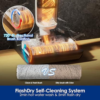 Tineco Floor ONE Stretch S6 Cordless Wet Dry Vacuum Cleaner, 180°Lay-Flat Smart Vacuum Mop, 40 Minutes Long Runtime 158℉ Flashdry Self-Cleaning, Dual-Sided Edge Cleaning Lightweight Floor Cleaner - style: Floor ONE Stretch S6