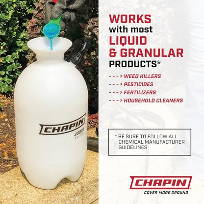 Chapin 20004 Pump Sprayer, 1-Gallon SureSpray Translucent Tank with an Easy Fill Funnel-Top Opening, Adjustable Cone Nozzle & 34" Long Reach Hose, Used for Fertilizer, Pesticides, Weeds & Pests | Durable lightweight tank; ideal for weed control, plant car