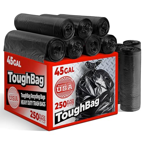 Toughbag 40-45 Gallon Trash Bags Heavy Duty (100 Count) - 39, 40, 42, 44 Gallon Trash Bags for Contractors, Commercial, Home, Kitchen - Made in USA - size: 250 Count (Pack of 1)