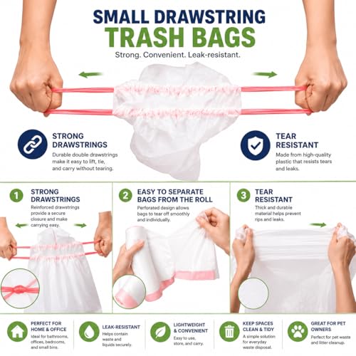 1.2 Gallon (240 Bags) Small White Drawstring Trash Bags Code A 4.5 Liter Bathroom Mini Garbage Bags 1 Gallon Wastebasket Can Liners for Home Office Bins, 240 Count