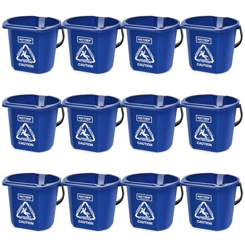 Matthew Cleaning 4.2 Gallon Mop Bucket, Heavy Duty Plastic Cleaning Bucket with Built-in Pour Spout, Mop Holder and Comfort Grip Handle, House and Commercial Cleaning Supplies, Case Pack 12 Pcs Blue - color: Blue, size: Case Pack - 12 Pcs