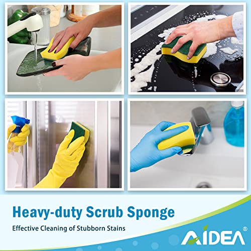 AIDEA Sponges Kitchen, 24 Pack Heavy Duty Dish Sponge, Cleaning Dish Scrubber Sponge for Home and Kitchen, Stink-Free Cleaning Supplies for Pots, Pans - size: 24 Count (Pack of 1), style: Yellow-S Shape