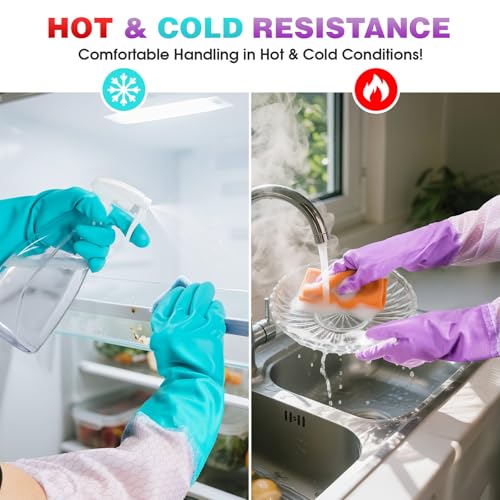 Elgood Reusable Long Sleeve Dishwashing Cleaning Gloves with Latex Free,Cotton Lining,Kitchen Gloves 2 Pairs,Purple+Blue M - color: Long-purple+blue, size: Medium (Pack of 2)