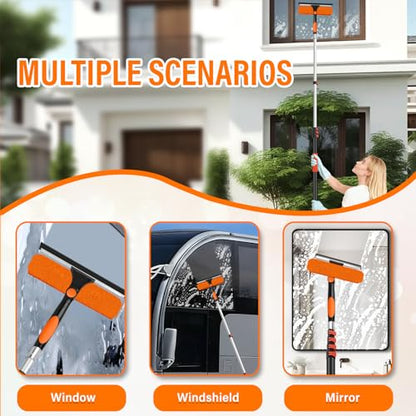 26FT Telescoping Window Squeegee Kit | 2-in-1 Professional Window Washer & Microfiber Scrubber with Extension Pole | High Reach Cleaning Tool for Outdoor, Indoor Windows & Glass - size: 20FT
