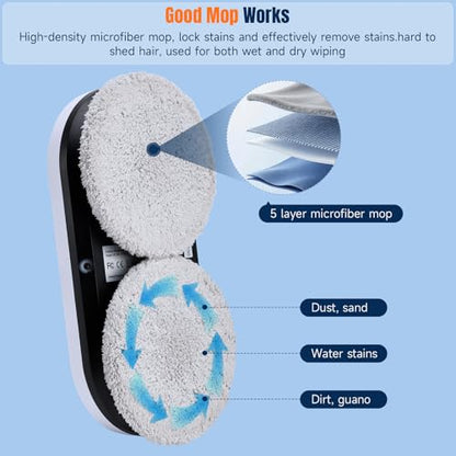 Smart Window Cleaning Robot - 5600Pa Suction Power, Double Ultrasonic Spray, 2 30ml Tanks, Smart Navigation, Anti-Drop, Remote Control, 3 Cleaning Modes for High Window Tile Mirror Glass Door