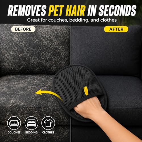 Pet Hair Remover Mitt for Couch, Reusable Dog & Cat Hair Remover Glove for Furniture, Clothes, Carpet, Bedding and Car Seats, Washable Lint Cleaner for Pet Fur