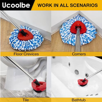 Spin Mop Replacement Head for O Cedar 2 Tank RinseClean, 4 Microfiber mop Refill, 1 Scrub Brush, 1 Mop Stick, 1 Mops Base, Deep Cleaning, 30" to 58" Mop Handle Replacement - size: 4+3 Mop Set(2 Tanks System)