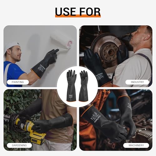 ThxToms Heavy Duty Latex Gloves,Long Rubber Gloves, Chemical Resistant Gloves,Puncture Resistant, Resist Acid,Oil,Alkali, Waterproof for Industrial Cleaning, Gardening, 22", 1 Pair - color: 22"