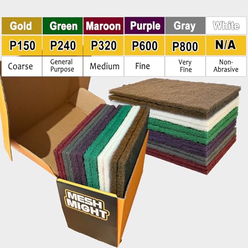 12-Pack 6"x9" Non-Woven Scuff Pads Multi Pack- Aluminum Oxide Abrasive for Scouring, Sanding, Paint Primer Prep - Automotive, Auto Body, Woodworking, Surface Preparation (Multi) - color: Multi