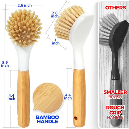 Holikme 3 Pack Dish Brush Set with Bamboo Handle, Kitchen Cleaner for Cleaning Pot, Pan, Sink and Stove, Scrubber with Medium Bristles, Yellow - color: Yellow