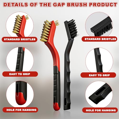 6 Pcs Wire Crevice Cleaning Brush Set - Hard Bristle Crevice Deep Cleaning Brush,Double-Ended Detail Brushes for Kitchen Rust Removal (Multi Colors)