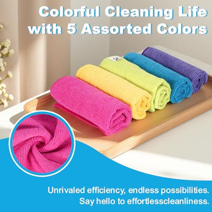 Microfiber Cleaning Cloths, 15 Pack Cleaning Rags, Wet and Dry Use Cleaning Towels, Highly Absorbent and Soft Feel, Lint Free, Streak Free, 11.5"X11.5"(Red/Yellow/Green/Blue/Purple) - color: Multicoloured 15 Pack