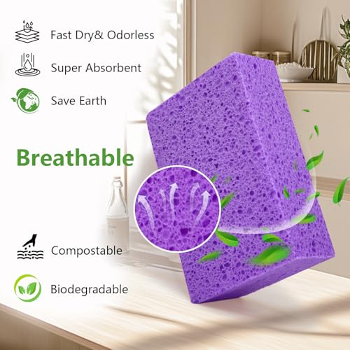 Cleaning and Washing Sponge, 3 Pack Large Extra Thick Heavy Duty Sponge Multi-Purpose for Kitchen Bathroom Bike Boat Car, Natural Cellulose Sponges 4" X 6" X 2" (Purple) - color: A-purple