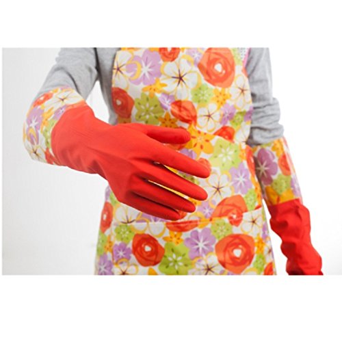 Kitchen Rubber Cleaning Gloves with Warm Lining Household Thickening PU Waterproof Dishwashing Latex Glove Large 2 Pairs