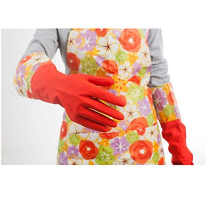 Kitchen Rubber Cleaning Gloves with Warm Lining Household Thickening PU Waterproof Dishwashing Latex Glove Large 2 Pairs
