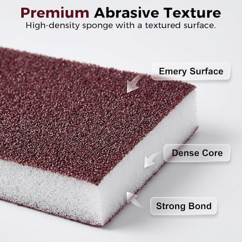 Carborundum Sponge Pads, Heavy Duty Scouring Sponges for Stainless Steel Pans, Reusable Cleaning Scrub Pads, Removes Grease Stains, Kitchen Dish Cleaning Tools (10)