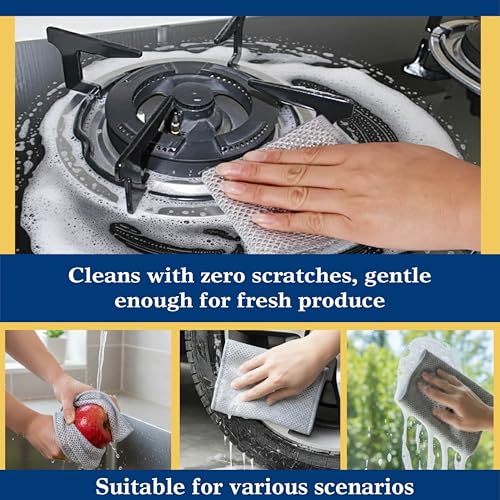 12pcs Scratch-Free Steel Dishcloths. Reusable, Quick-Dry, Odorless. Perfect for Dishes, Sinks, cookware. 7.87"x7.87". (12, Light Gray, Large) (12pcs[Double Layer Silver], 7.87×7.87inch) - color: 12pcs[double Layer Silver]