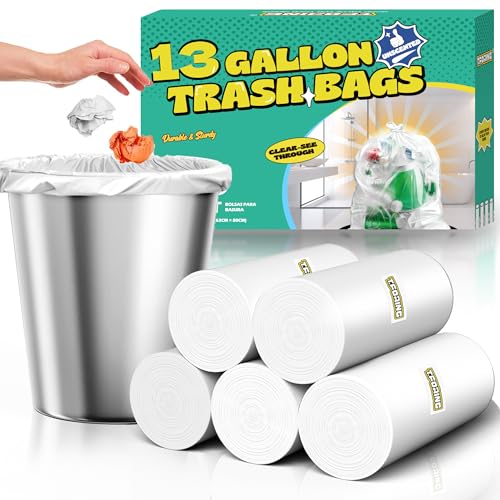 13 Gallon Tall Kitchen Trash Bags Unscented,1.1 Mil,Clear,110 Ct | Leakproof,Heavy Duty,Strong Garbage Can Liners,White,Fit 38 - 50 Liter Waste Bins,for Home Office Household Use - color: Clear-13 Gal-110