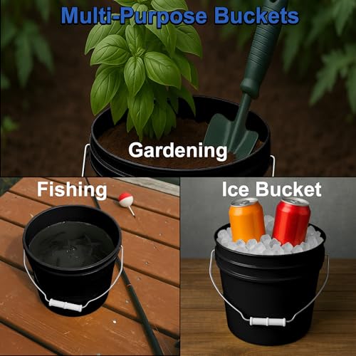 MKS Plastics 1-Gallon Bucket with Airtight Lid – Made in USA, Food Grade BPA Free Plastic, Heavy Duty Multi-Use, Metal Handle with Grip, Stackable Storage – Black, 6 Pack - color: 1 Gallon - Black, size: 6
