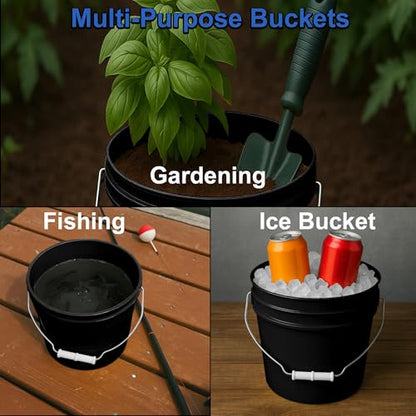 MKS Plastics 1-Gallon Bucket with Airtight Lid – Made in USA, Food Grade BPA Free Plastic, Heavy Duty Multi-Use, Metal Handle with Grip, Stackable Storage – Black, 6 Pack - color: 1 Gallon - Black, size: 6