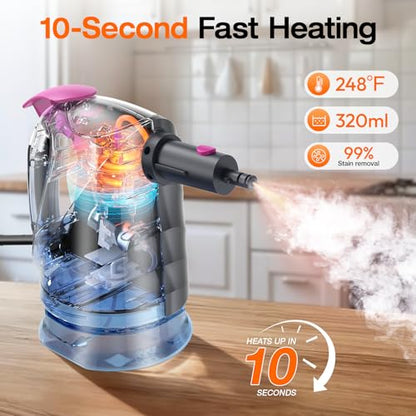 Steam Cleaner, 10-in-1 Steam Mop with Detachable Handheld Steamer, 320ml Water Tank, 10s Fast Heating, Portable Steamer for Kitchen, Floor, Tiles, Window, BBQ Grill, Car - color: Mist Gray